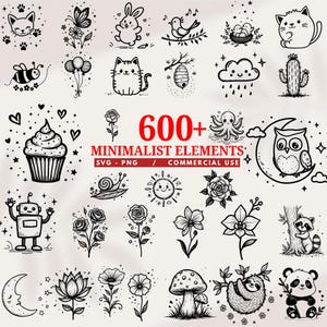 600+ Minimalist Elements animals and flower handrawn svg Bundles Simple Line Art Cut Files for Cricut Laser Crafts instant downloads