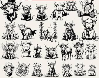 Cute Highland Cow Bundle Svg Png Pdf files bundle for Cricut crafts and DIY projects instant downloads