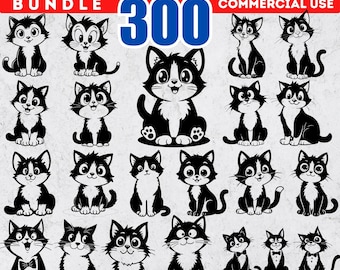 Tuxedo Cat SVG Bundle, Black and White Vector Clipart (Digital Download)