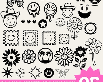 Groovy Icon Bundle: Black and White Retro Graphics (svg, png, pdf, dxf)