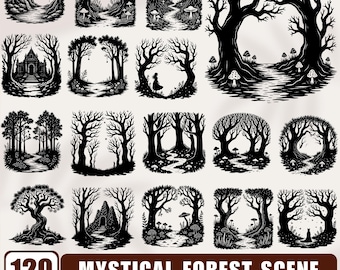 Mystical Forest Scene Bundles SVG Cut Files Fantasy Woodland Art for Cricut Laser Craft instant downloads