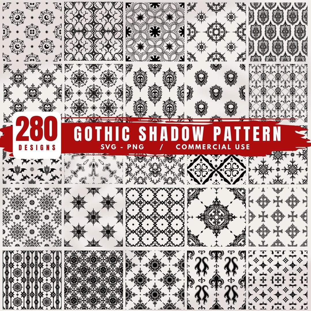 280 Gothic Shadow Seamless Pattern Bundles SVG Dark Repeating ...