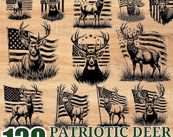 Deer with American Flag Laser Engrave Files Bundle – Instant Downloads