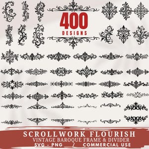 400 Scrollwork Flourish Divider, vintage frame Bundles SVG Elegant Ornamental Border Designs for Cricut Laser Crafts instant downloads