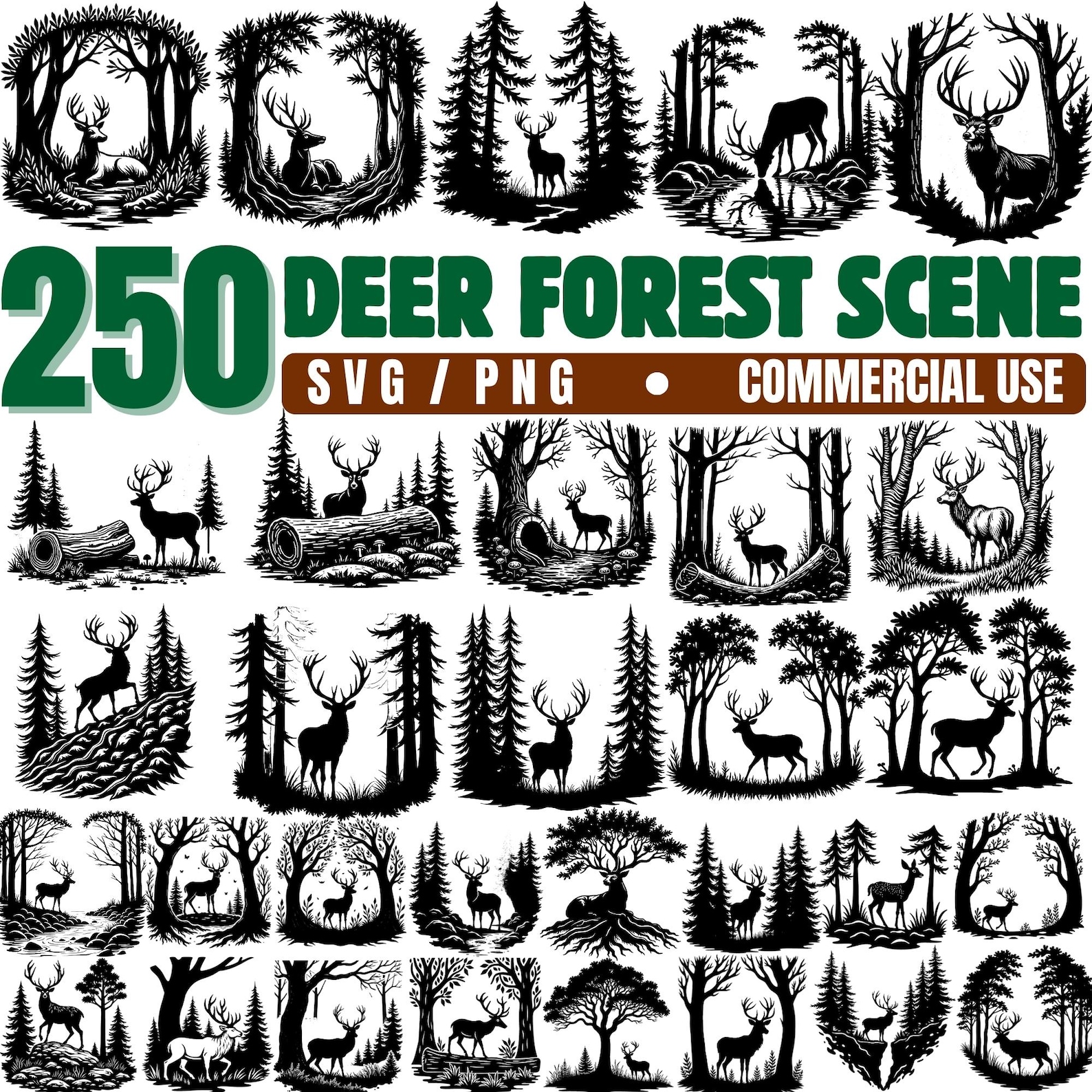 Deer Forest Scene Bundle Svg Png Pdf & Dxf for Wildlife Craft Designs ...