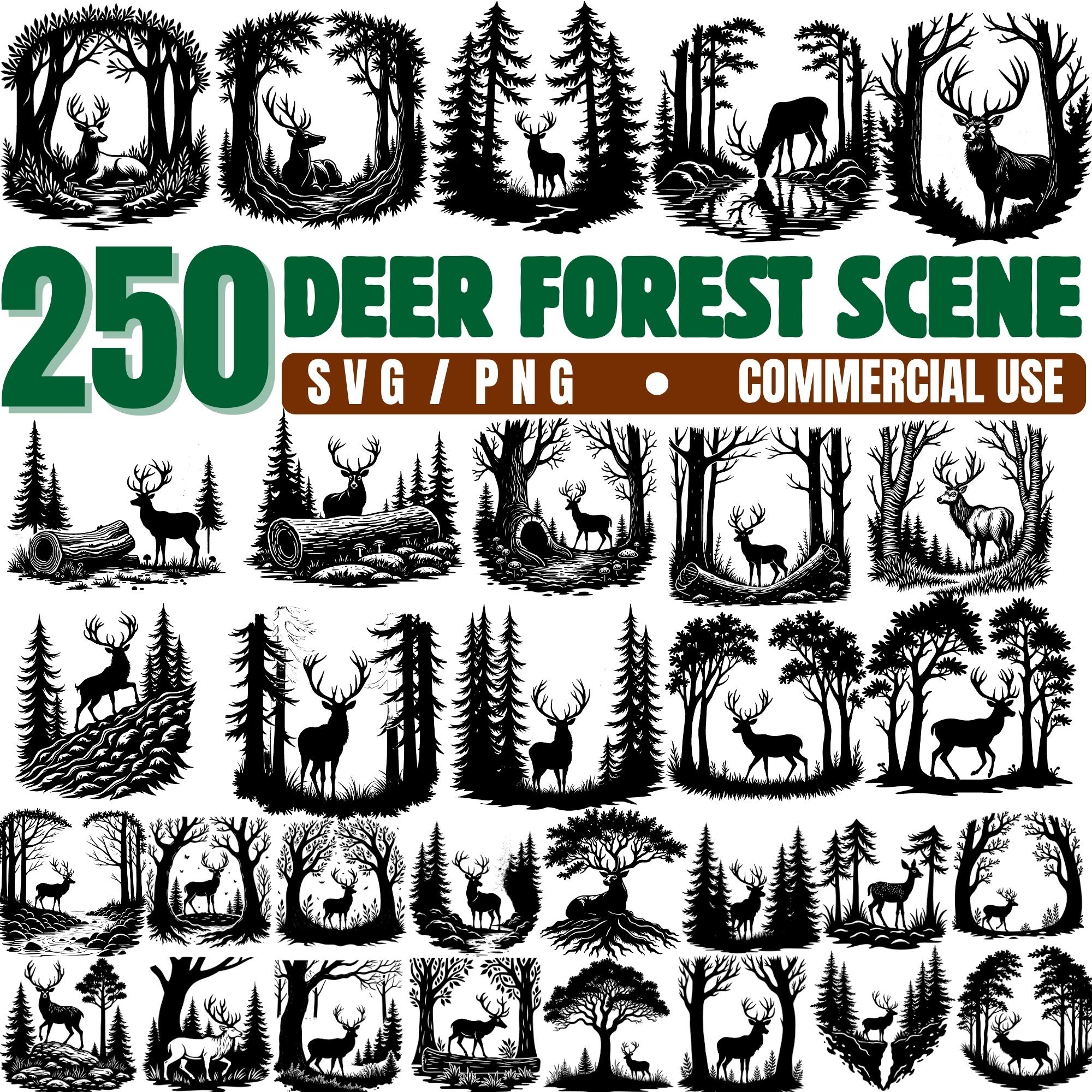 Deer Forest Scene Bundle Svg Png Pdf & Dxf for Wildlife Craft Designs ...