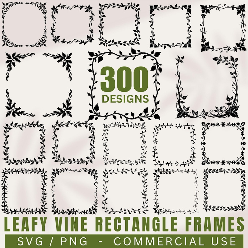 Leafy Vine Rectangle Frame Bundles Elegant Floral Border Cut Files ...