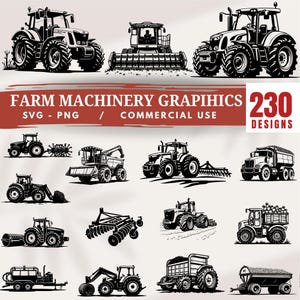 230 Farm Machinery Graphics-bundels voor Cricut Tractor Harvester Agriculture Designs instant downloads