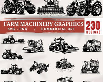 230 pakietów grafik maszyn rolniczych do ciągników i kombajnów Cricut do natychmiastowego pobrania