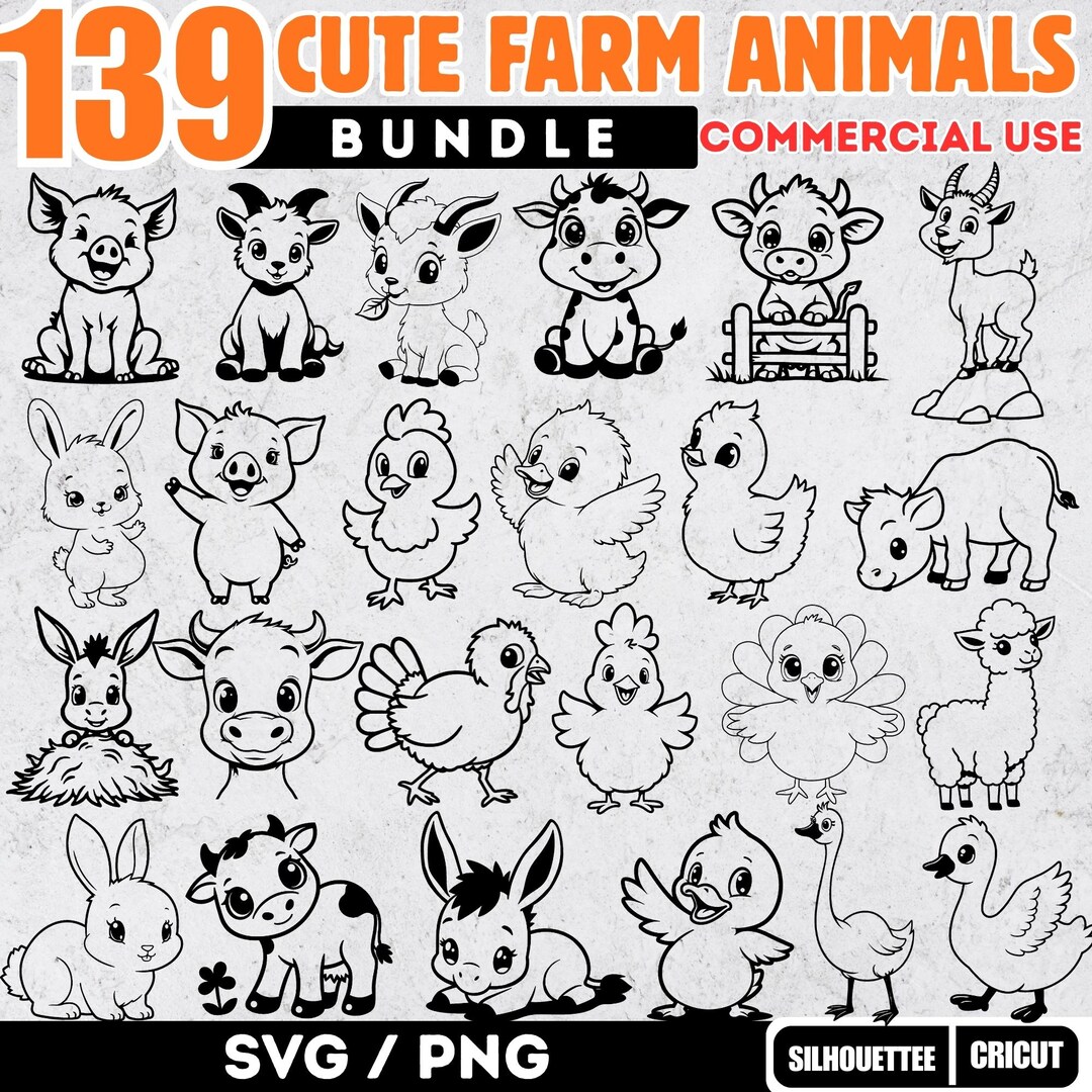 Baby Farm Animals Bundle Svg Png Pdf & Dxf Set for Cute Country Crafts ...