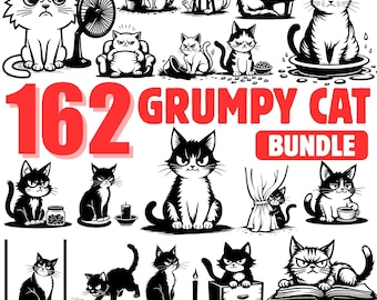 Grumpy Cat Illustrations Bundle (Digital Download - svg, png, pdf, dxf)
