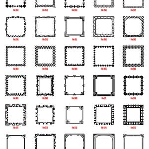 K&ouml;nnte beinhalten: Eine Sammlung von dekorativen Rahmen in Schwarz und Wei&szlig;. Jeder Rahmen hat einen einzigartigen Stil, darunter florale, geometrische und verzierte Muster. Die Rahmen sind quadratisch oder rechteckig und eignen sich f&uuml;r verschiedene Kunst- oder Designprojekte.