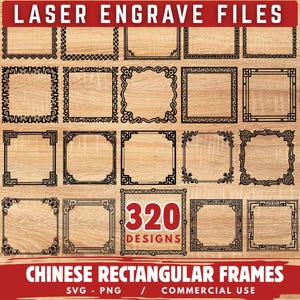 Chinese Rectangular Frames Laser Engrave Files bundles decorative border SVG for Cricut engraving crafts instant downloads