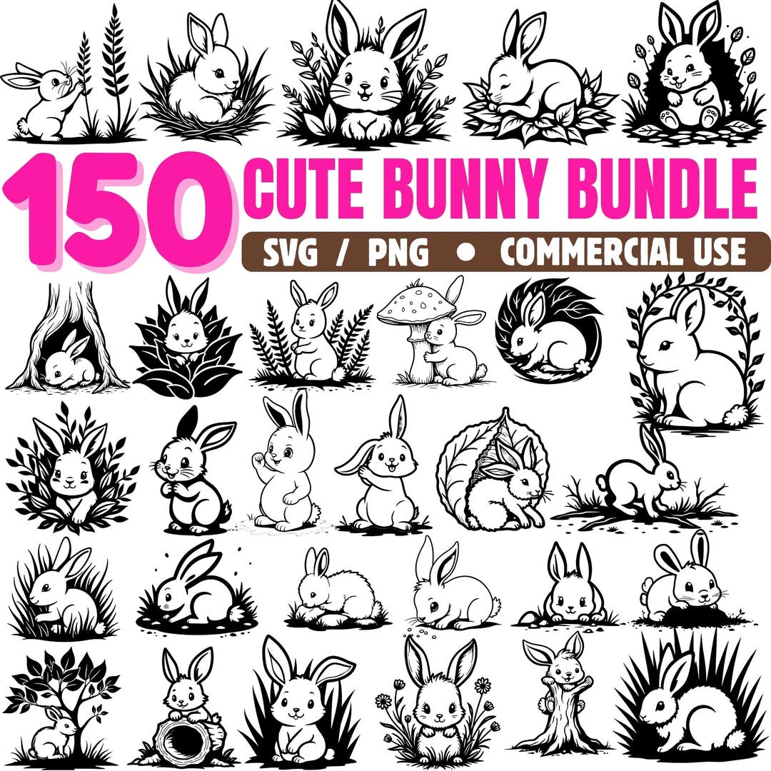 Cute Bunny Bundle Svg Png Pdf & Dxf for Cricut Crafts and Adorable ...