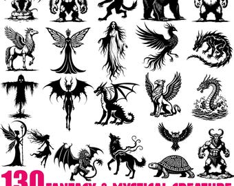 SVG-bundel Fantasy Creatures & Mythical Beasts - directe downloads