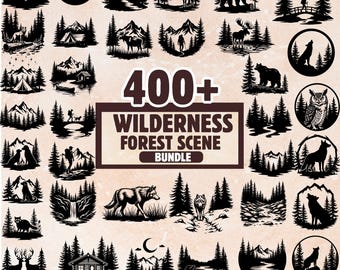 400+ Wilderness Forest Bundle, Woodland Nature Silhouettes (svg, png, pdf, dxf)