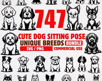Cute Dog SVG Sitting Pose Complete Breeds Bundle | Dog Clipart for Cricut Crafts | Pet Silhouette | Puppy Cutting Files | instant downloads