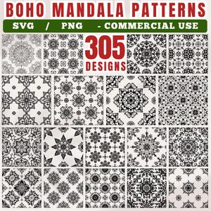 Pacote com 305 padrões de mandala boho para corte a laser Cricut, gravação e design floral - downloads instantâneos