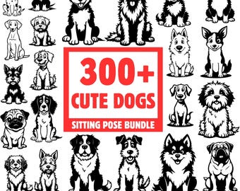 Cute dog sitting pose complete breed bundle svg designs for cricut crafts and printing instant downloads