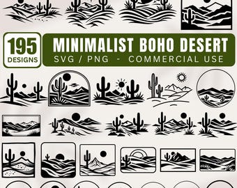 Colección SVG minimalista de estilo bohemio y desértico con diseños del suroeste para descargas instantáneas de Cricut y láser.