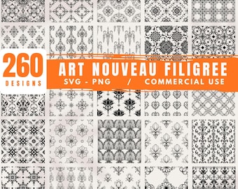 260 Art Nouveau Filigree Seamless Pattern Bundles for Cricut, Laser Engraving & Craft Projects Instant Downloads