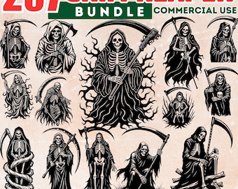 Grim Reaper SVG Bundle, Gothic Halloween Designs (Digital Download)
