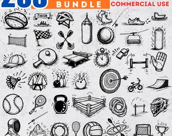 Sports Doodles  Bundle fun hand-drawn athletic svg designs for crafting and projects instant downloads