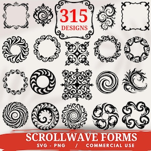 315 paquetes de formas Scrollwave: archivos de corte SVG de ondas abstractas para Cricut Laser Craft Designs (descargas instantáneas).