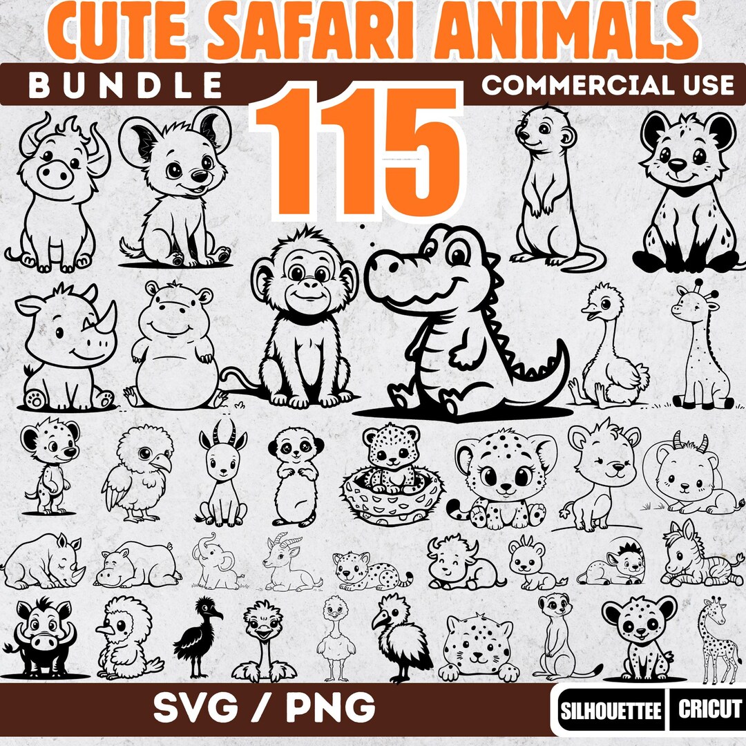 Baby Safari Animals Bundle Cute Jungle Animal Svg Set for Crafts and ...