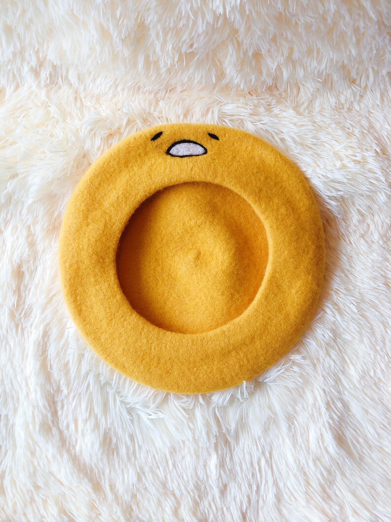 Yellow beret hat face on beret 100/% wool beret kawaii beret hat winter hat gift for girl cute beret hat yellow beret hat
