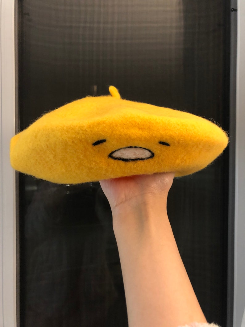 Yellow beret hat face on beret 100/% wool beret kawaii beret hat winter hat gift for girl cute beret hat yellow beret hat