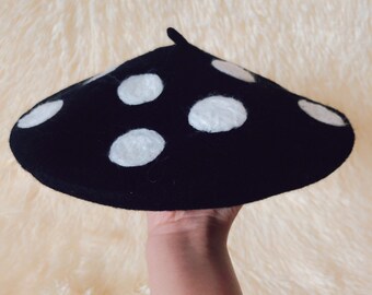 100/% wool beret hat beret winter hat black beret vintage beret Polka dots beret hat polka dots white beret gift for girl