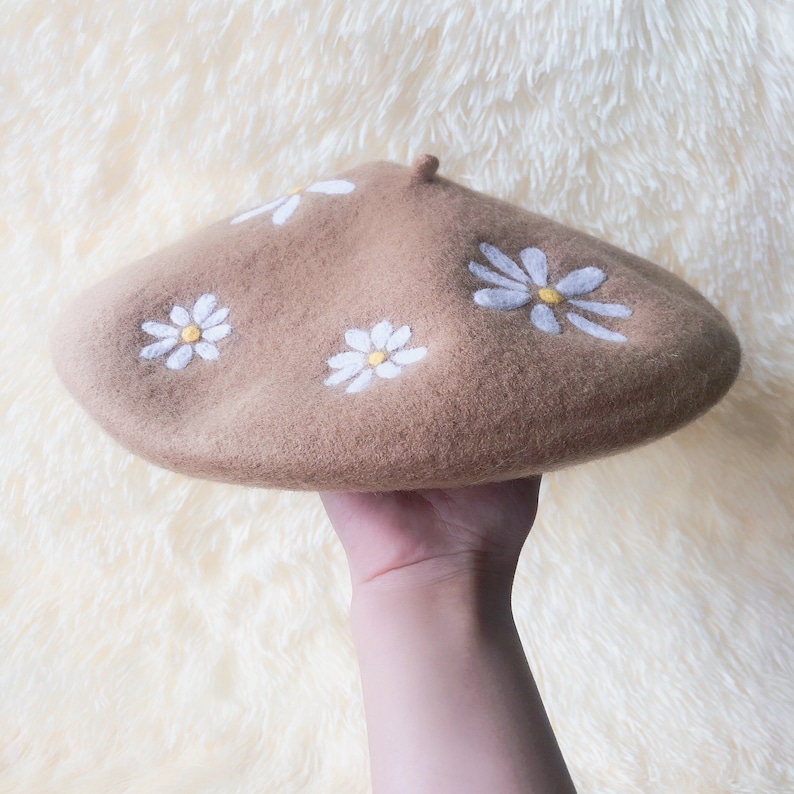 100/% wool beret hat vintage beret French beret flower beret winter hat spring beret Daisy beret hat chestnuts beret gift for girl