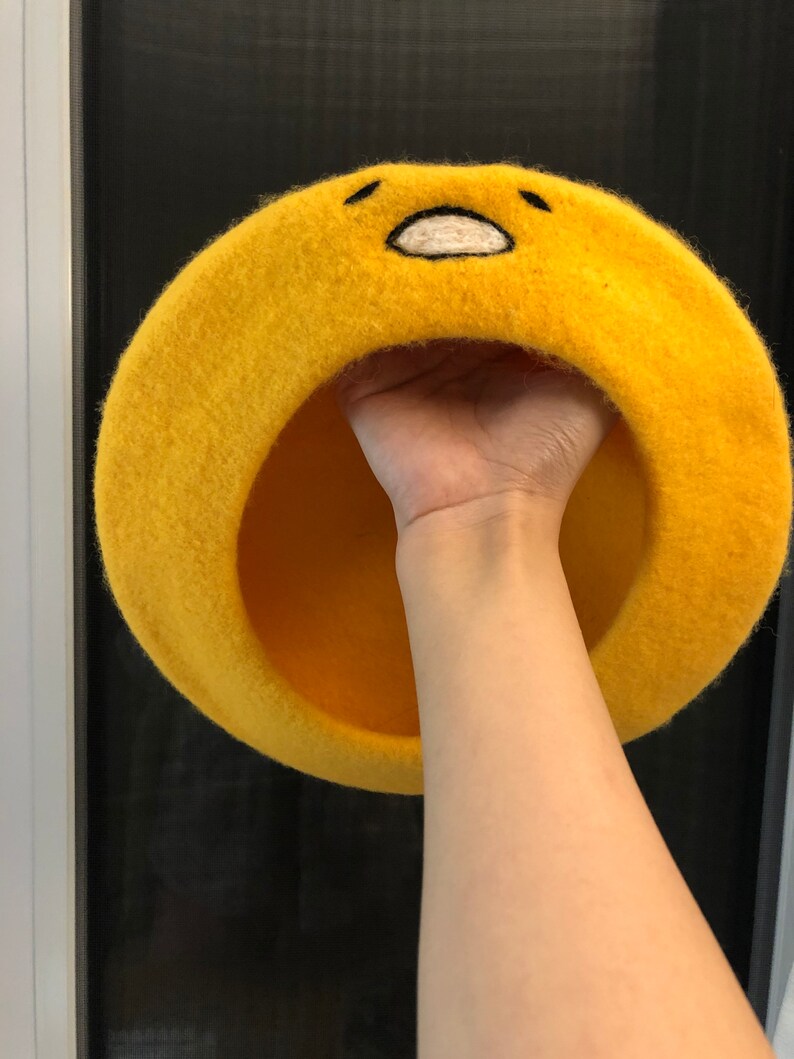 Yellow beret hat face on beret 100/% wool beret kawaii beret hat winter hat gift for girl cute beret hat yellow beret hat