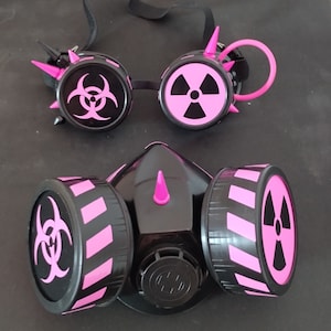 SET Goggles+Gas Mask cybergoth cosplay dreads industrial dark pink cyber mask cyberpunk mask