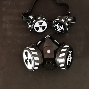 SET Goggles+Gas Mask cybergoth cosplay dreads industrial dark white cyber mask cyberpunk mask urban aestetic