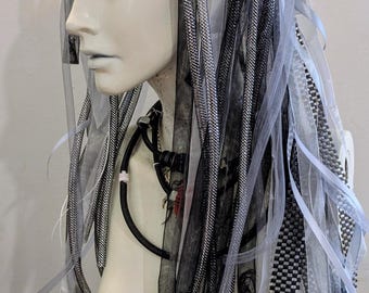 Schwarze/graue Cyberlox-Dreadlocks, Cyberghot-Dreadlocks, Cosplay-Accessoires, Dread-Goth-Party-Accessoires, Rave-Perücke, alternative Perücke, Harajuku-Mode, Cosplay-Outfit