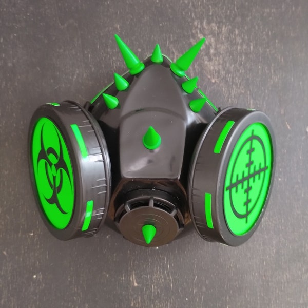 Cyber Mask NEON green and black biohazard spiked cybergoth cyber mask cyberpunk respirator mask face mask cyber goth style