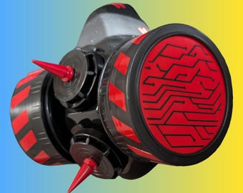 Red and Black biohazard spiked cybergoth futuristic custom respirator mask face mask cyber goth style cyberpunk mask