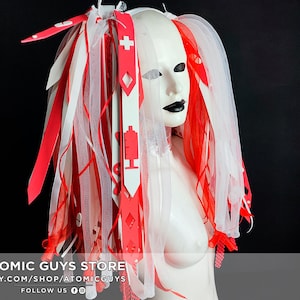Red and White Nurse Cyberlox ready to ship cybergoth cosplay festival
