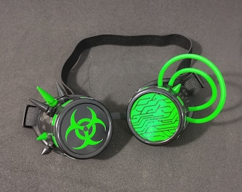 NEON green and Black cybergoth swimming goggle with totally customization lenses eyeglasses cosplay Cybergoth Cyber festival