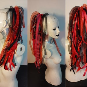 Black/Pink/Fuchsia/Red Cyberlox Ponytail wig cyberghot dread dreadlocks Cosplay festival urban cosplay