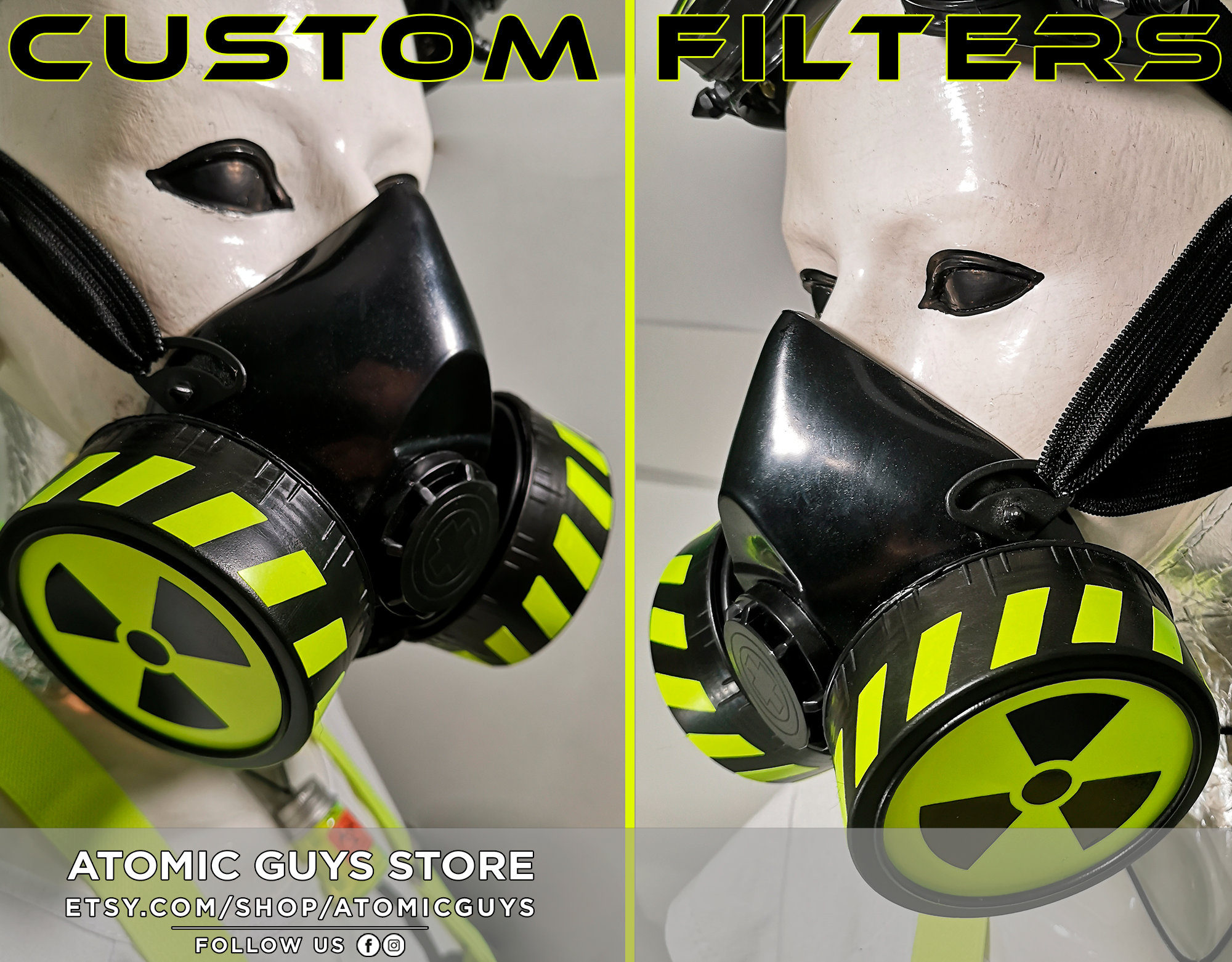 Masque à gaz nucléaire jaune et noir masque facial cyber goth style urbain  -  France