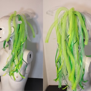 White/Green/Neon Green Cyberlox Ponytail wig cyberghot dread dreadlocks Cosplay Wig SINGLE HORSE TAIL
