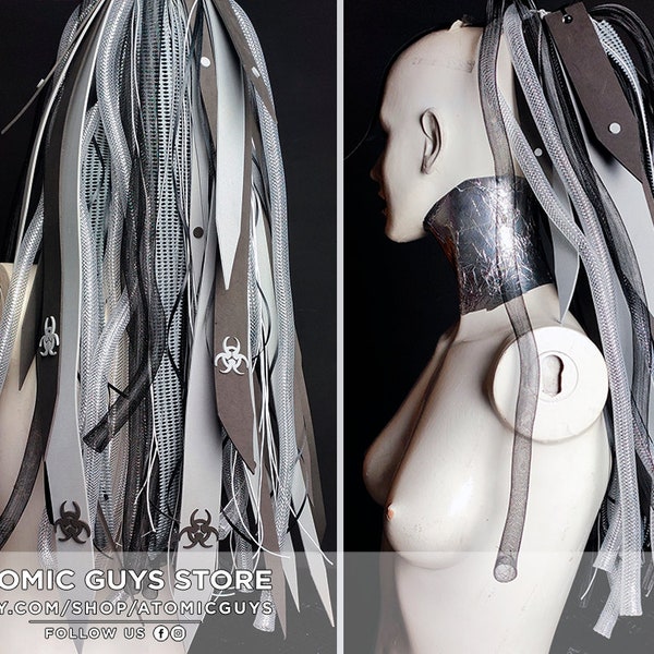 Cyberlox Biohazard argent, blanc, gris et noir cyberlox Cosplay urbain SINGLE TAIL