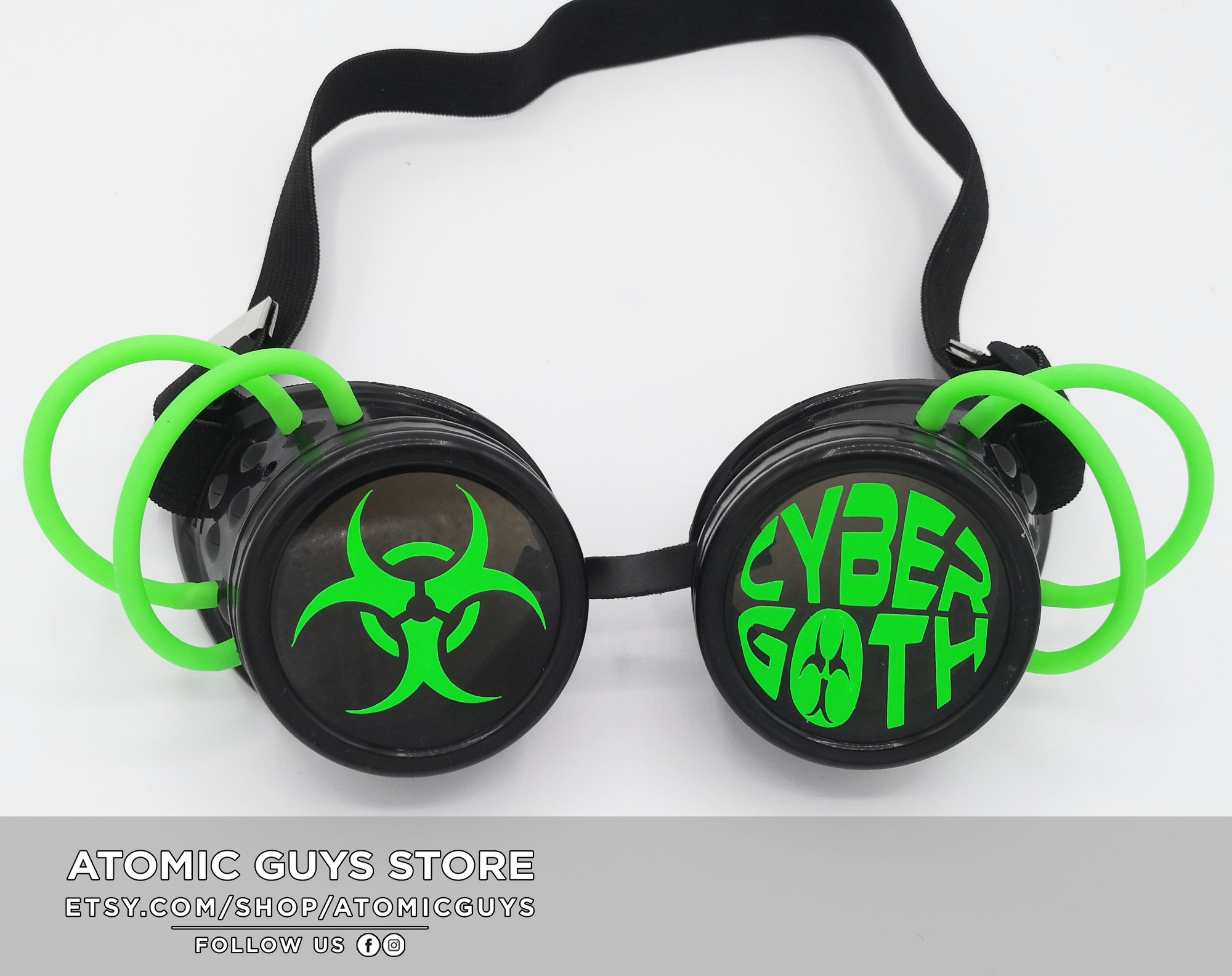 Cybergoth NEON Green and Black Goggles Eyeglasses Cosplay