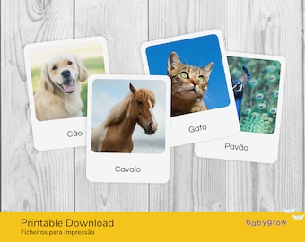 Cartões com animais reais em português | Flashcards | 20 cartões | Bebés e crianças | Montessori aligned