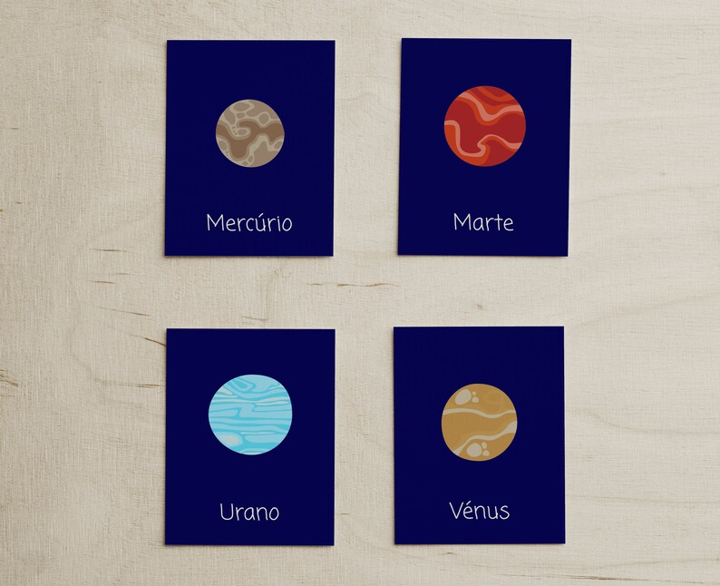 Cartões de planetas em Português | Bebés e crianças | Flashcards + Posters | Sistema solar | Flashcards | Portuguese | Montessori aligned image 2