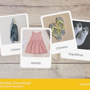 Cartões com roupas em fotografias reais | Portugais | Flashcards | 20 cartes | Bébés et crianças | Montessori aligné