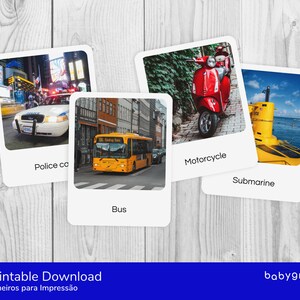 Transportation Vehicles Flashcards for Babies and Toddlers | Real Photos Images | Printable | Learning tool | Montessori Aligned | English